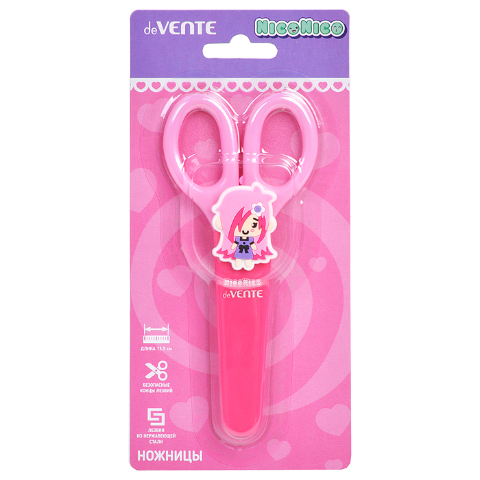 Ножницы детские "NicoNico" 13,5 см, пластиковые кольца, защитный футляр с каучуковым дек