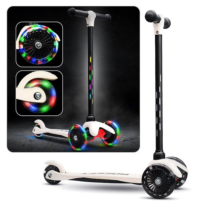 Самокат 3-х колесный ROCKET,колеса PU со светом, светящаяся стойка, ABEC 7, белый в пакете