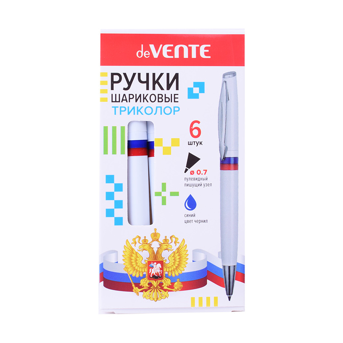 Ручка шариковая автоматическая "Триколор" с поворотным механизмом, d=0,7 мм, белый корпус с