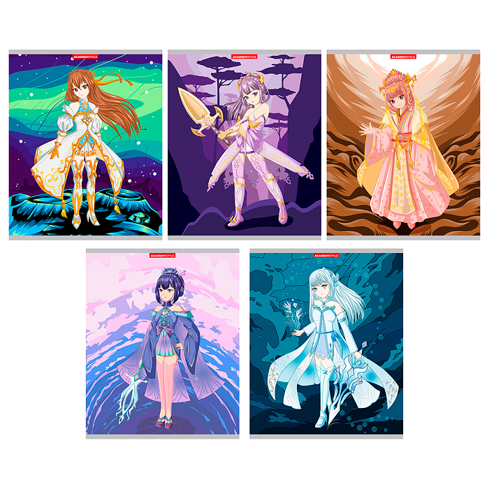 Тетрадь 48л. клетка А5 "Воительницы" выб УФ двойной, тиснение фольгой