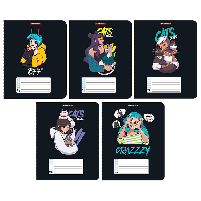 Тетрадь 24л А5 клетка "Девушки с питомцами" Тетрадь 24л А5 клетка "Девушки с питомцами"