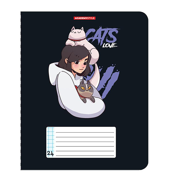 Тетрадь 24л А5 клетка "Девушки с питомцами"