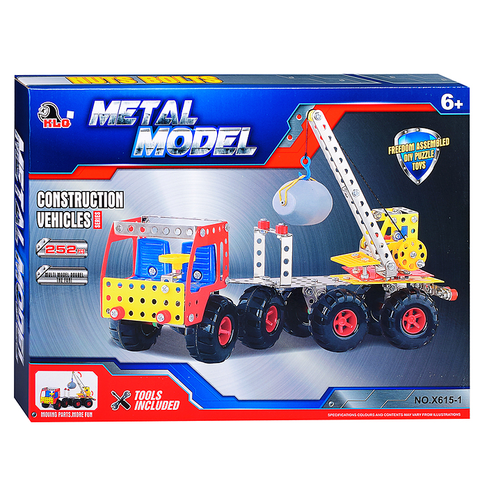 Конструктор X615-1 металлический "Автокран" (252 дет.) в коробке