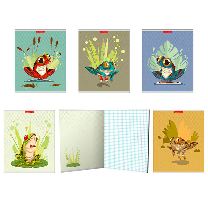 Тетрадь 48л. клетка А5 "Лягушка" металл пленка, выб УФ двойной