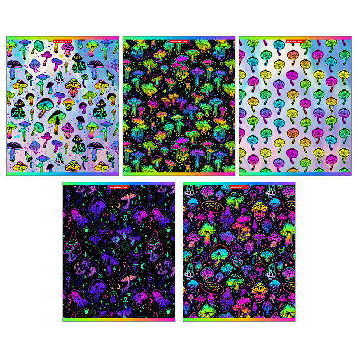 Тетрадь 48л клетка А5 метал плёнк твин УФ лак "Неоновые грибы"