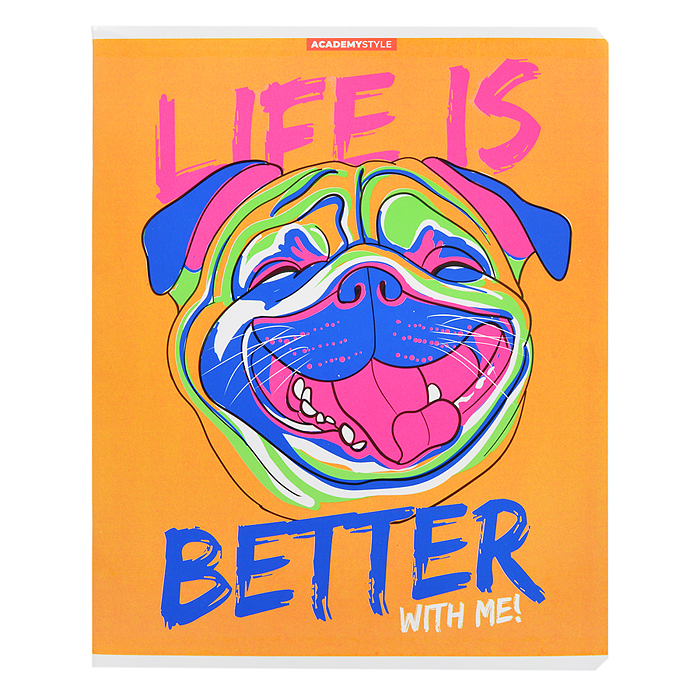 Тетрадь 48л. клетка "Разноцветный бульдог" яркая флюорисцентная  краска