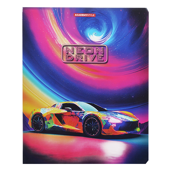 Тетрадь 48л. клетка "Neon Drive"полный УФ лак,обложка - картон мелованный, блок 60-г