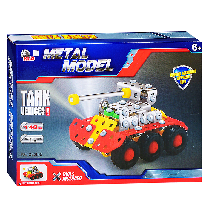 Конструктор X620-5 металлический "Танк" (140 дет.) в коробке