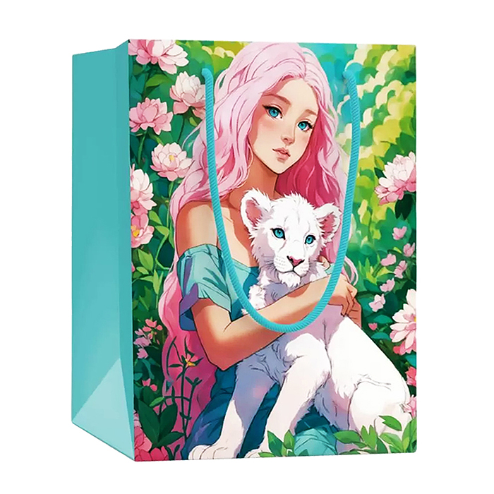 Пакет подарочный (M) "Девушка с львенком"