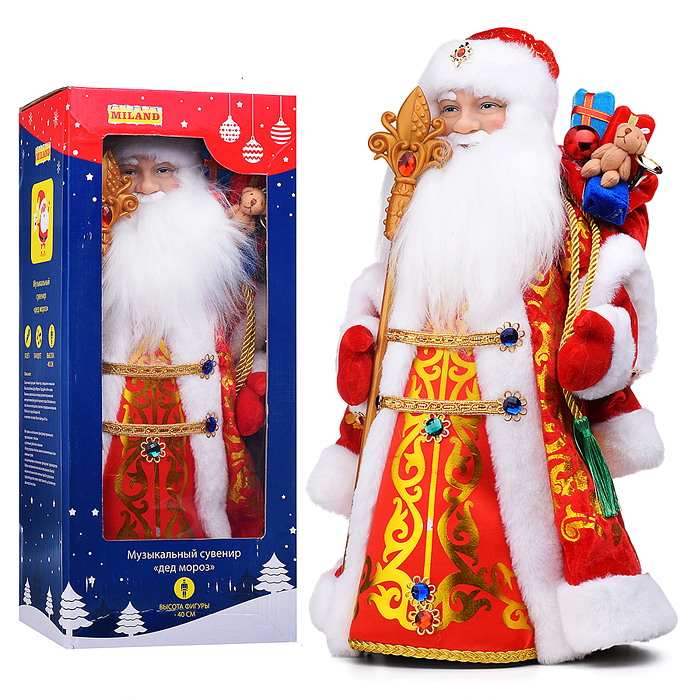 Сувенир музыкальный "Дед Мороз в красной шубе с мешком и посохом,с мелодией, 50см 