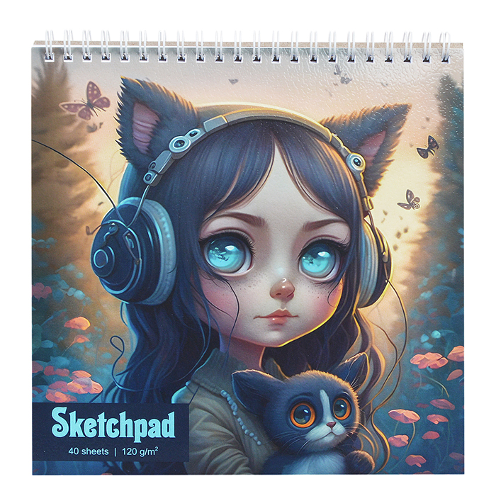 Скетчпад. Альбом для рисования 40л. "Девочка с котенком Sev"