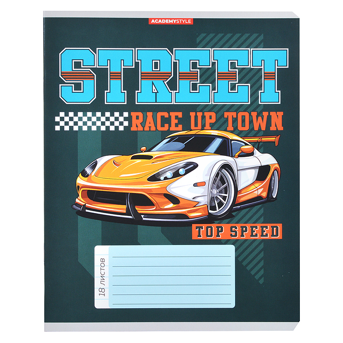 Тетрадь 18л А5 линейка "Спортивные машины"