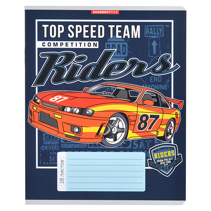 Тетрадь 18л А5 линейка "Спортивные машины"