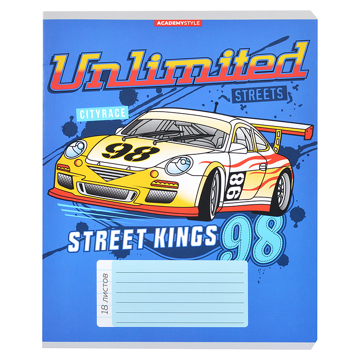 Тетрадь 18л А5 линейка "Спортивные машины"