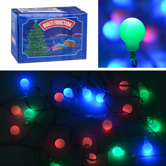 Электрогирлянда "Шарики матовые" 2,2м., 20 ламп, цветная Электрогирлянда "Шарики матовые" 2,2м., 20 ламп, цветная