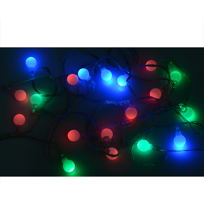 Фото к товару Электрогирлянда "Шарики матовые" 2,2м., 20 ламп, цветная Электрогирлянда "Шарики матовые" 2,2м., 20 ламп, цветная