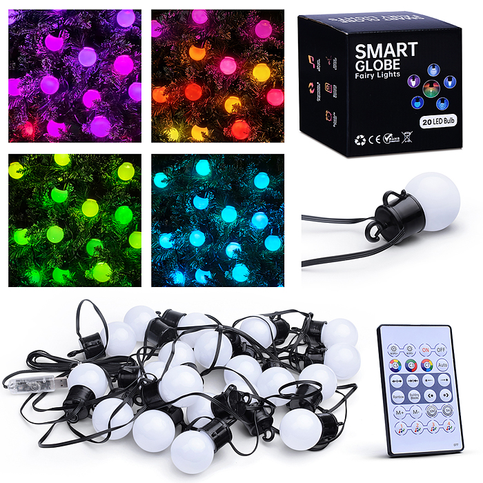 Электрогирлянда S0458 Smart 6 м, 20 ламп, 10 режимов, USB, ИК пульт (цветная)