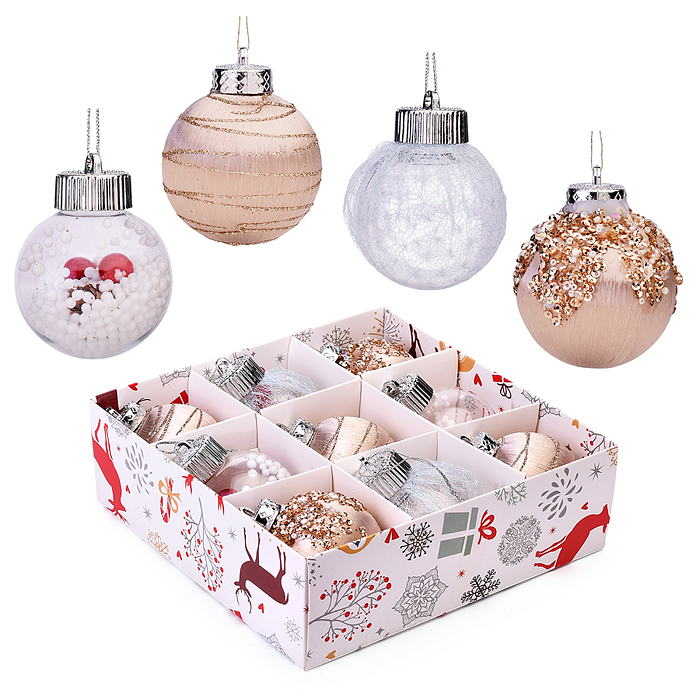 Набор новогодних шаров S2025 "Снежный" 6см*9шт 