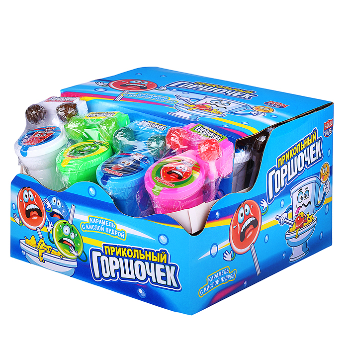Карамель с кислой пудрой "Прикольный горшочек" ассорти 15г (24шт)