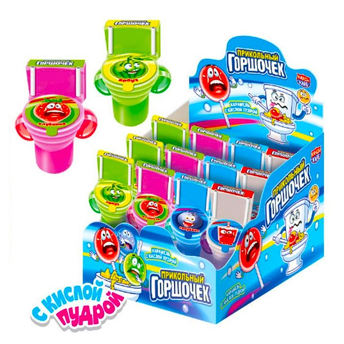 Фото к товару Карамель с кислой пудрой "Прикольный горшочек" ассорти 15г (24шт) Карамель с кислой пудрой "Прикольный горшочек" ассорти 15г (24шт)