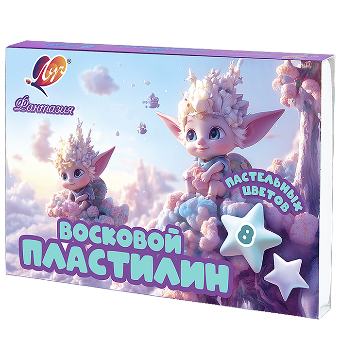 Фото к товару Пластилин восковой 8 цв. "Фантазия" пастельный Пластилин восковой 8 цв. "Фантазия" пастельный