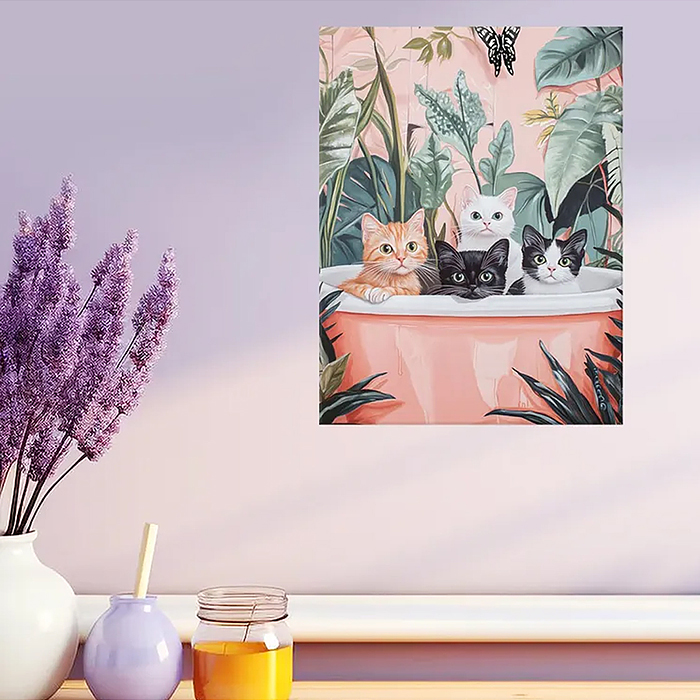 Картина по номерам со светящейся краской 30х40 "Купание котят" (24 цвета)