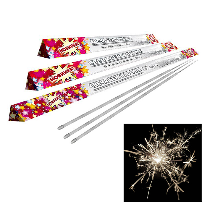 Бенгальская свеча 400мм. "Белый снег" (в уп. 3 шт) Бенгальская свеча 400мм. "Белый снег" (в уп. 3 шт)