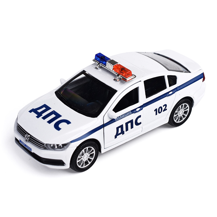Машина металл. Volkswagen Passat "Полиция" 12 см, (откр. двер, багаж, белый) инер, в коробке