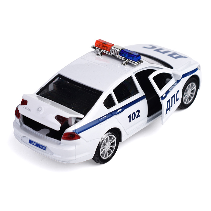 Машина металл. Volkswagen Passat "Полиция" 12 см, (откр. двер, багаж, белый) инер, в коробке