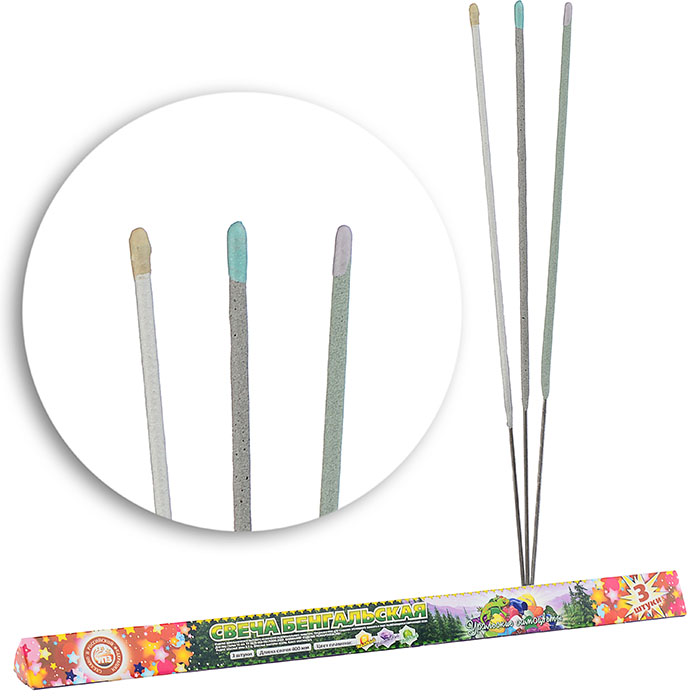 Бенгальская свеча 400мм. "Уральские самоцветы"  (в уп. 3 шт)