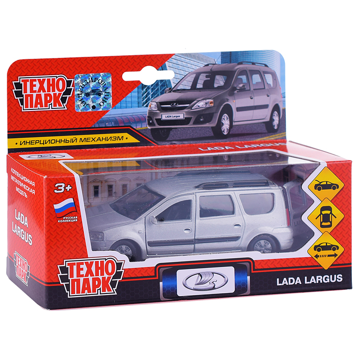 Машина металл Lada Largus 12 см, (двери, багаж., сереб.,) инерц., в коробке