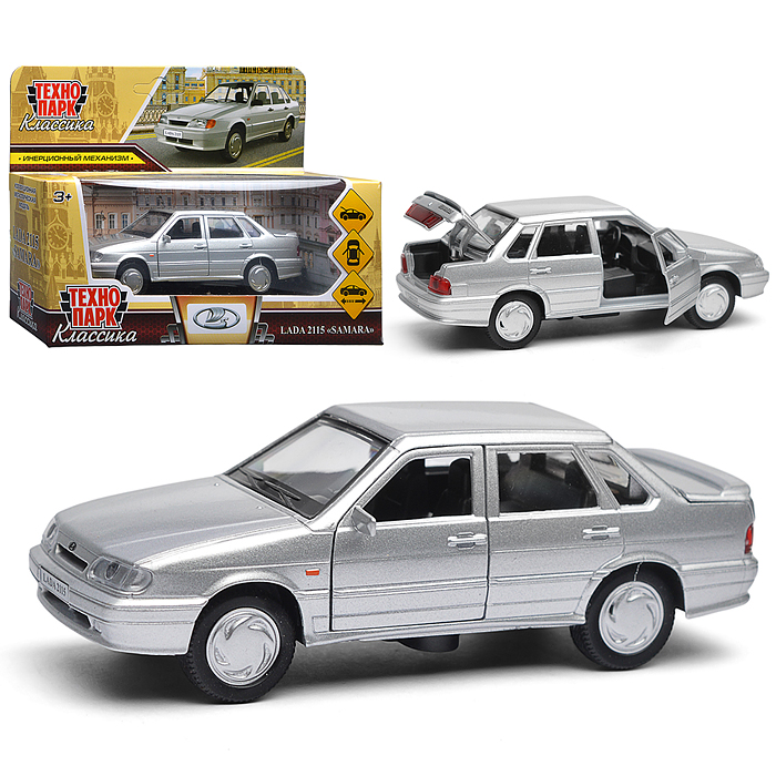 Машина металл Ваз-2115 "Самара" длина 12 см, двери, серебристо-серый