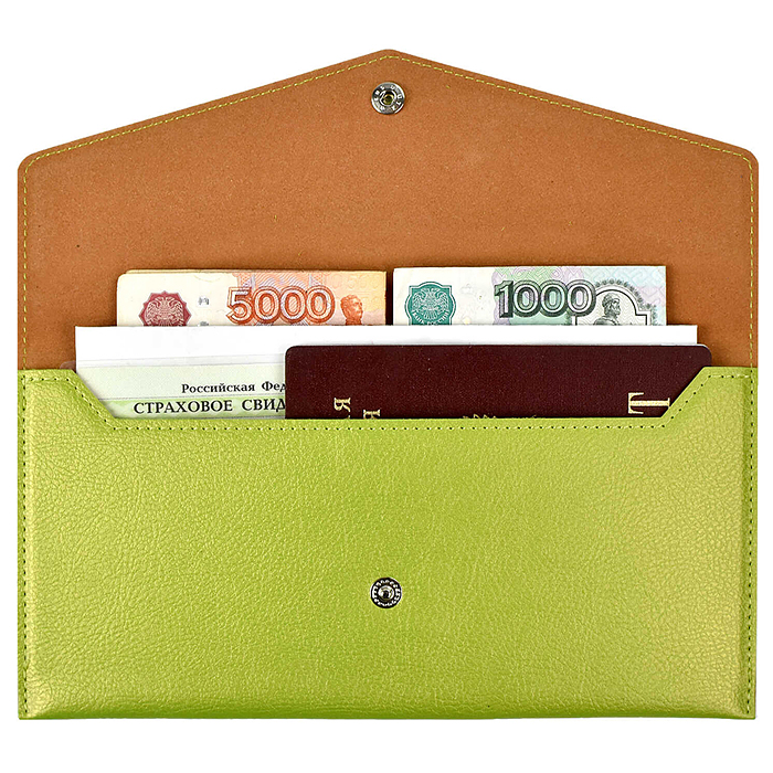 Фото к товару Органайзер-папка д/путешествий Наппа салатовый металлик (227х110 мм) Органайзер-папка д/путешествий Наппа салатовый металлик (227х110 мм)