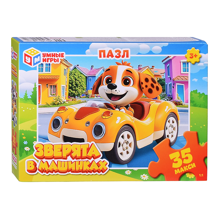 Макси-пазлы 35 "Зверята в машинках"
