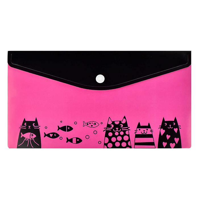 Папка на кнопке  пластиковая "Коты с рыбками" полипропилен, размер 26x14 см, 1 отделение 