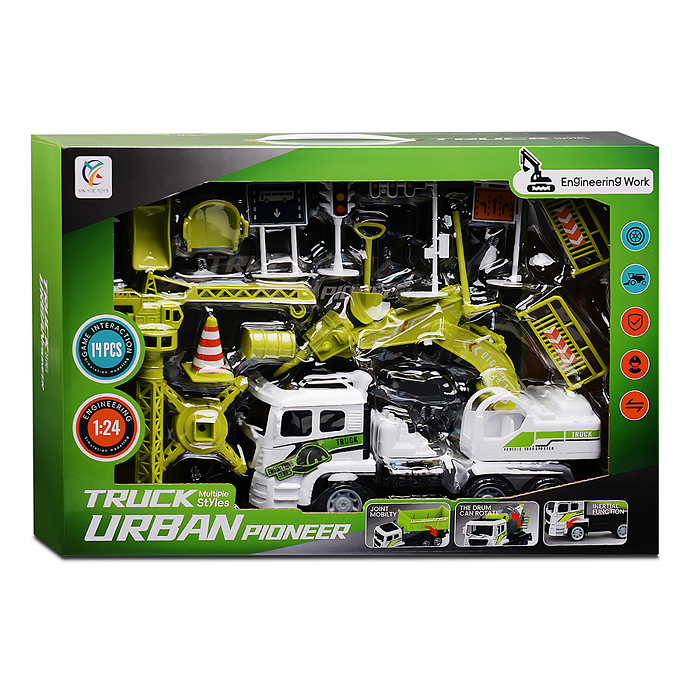 Машина 6607-E "Строительные работы" с дорожными знаками, в коробке