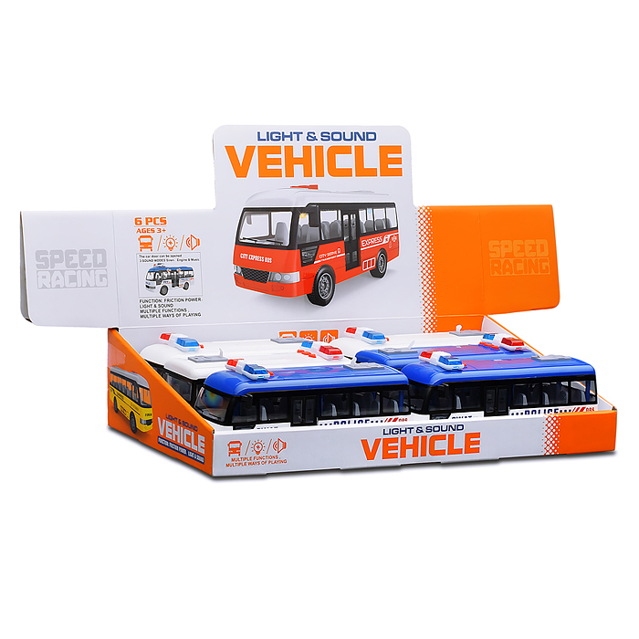 Машина YM-9906F "Полицейский автобус" на батарейках, в коробке