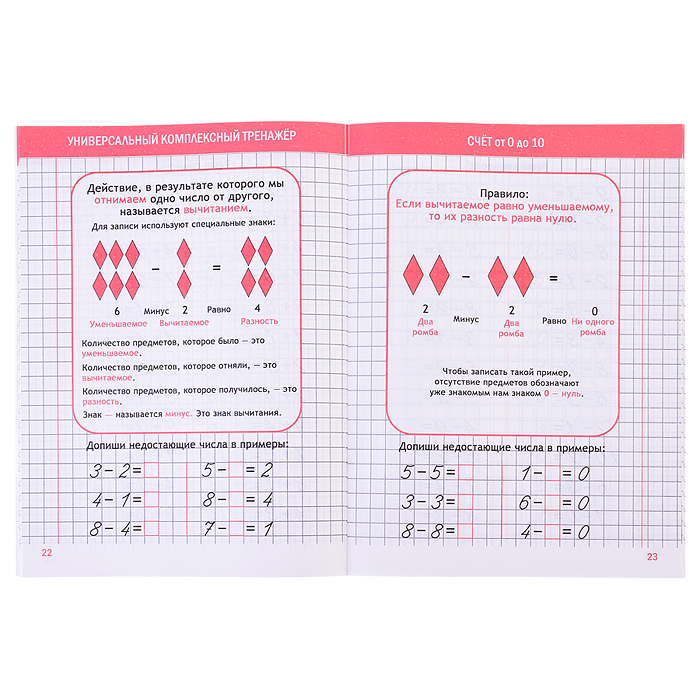 Тетрадь-тренажер. Каллиграфическое написание цифр и математических элементов. Счет от 0 до 10. 