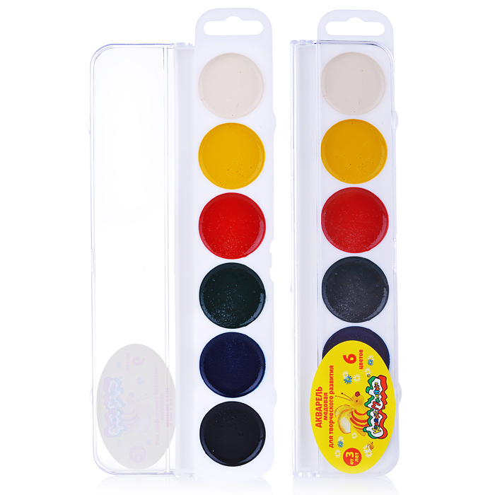 Акварель 6 цв. круглый кювет. без кисти, пласт.уп. европодвес Акварель 6 цв. круглый кювет. без кисти, пласт.уп. европодвес