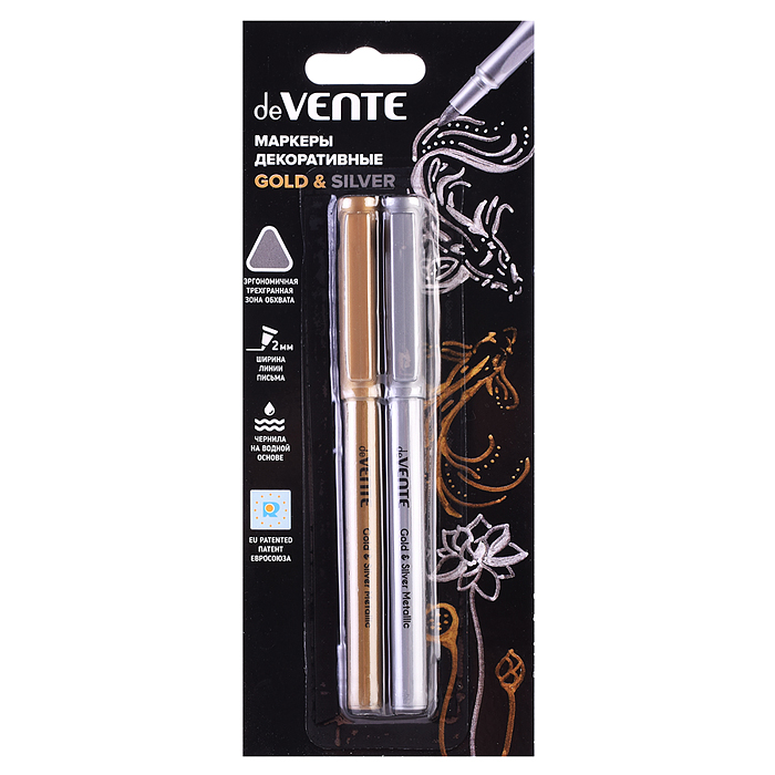 Набор декоративных маркеров "Gold & Silver" круглый корпус, пулевидный наконечник, ширина л