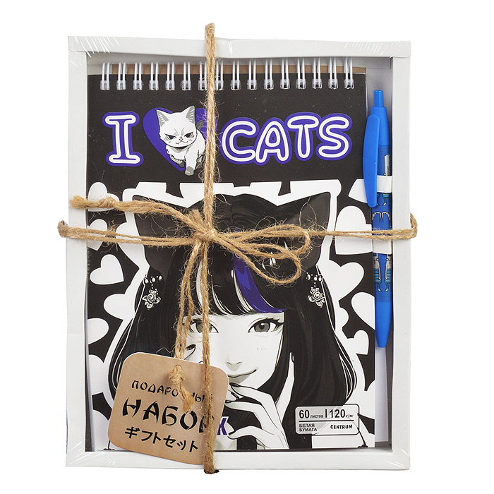 Набор. Скетчбук "Аниме. I love cats" формат А5, 60 листов, переплет гребень, расположение верхнее