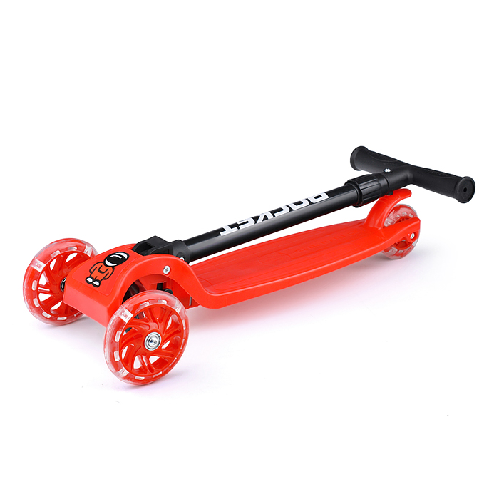 Самокат трёхколёсный ROCKET колёса световые PU, цвет красный 