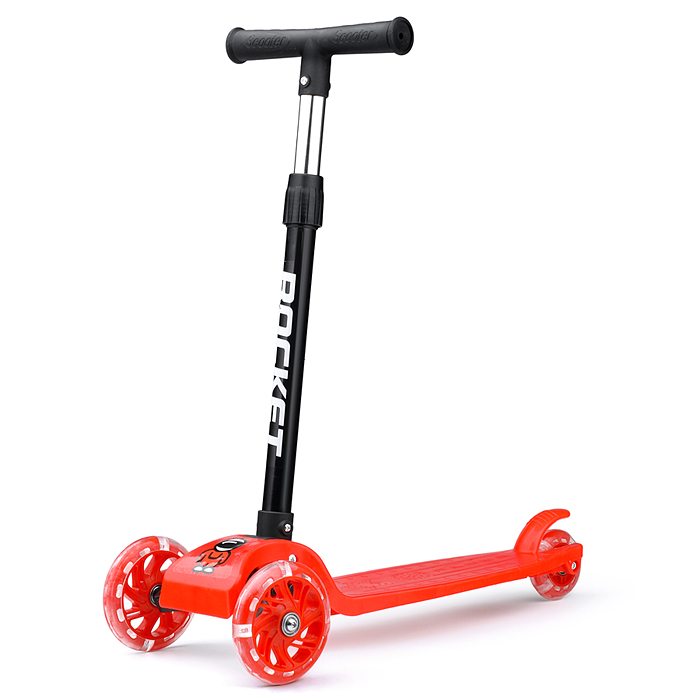 Самокат трёхколёсный ROCKET колёса световые PU, цвет красный 