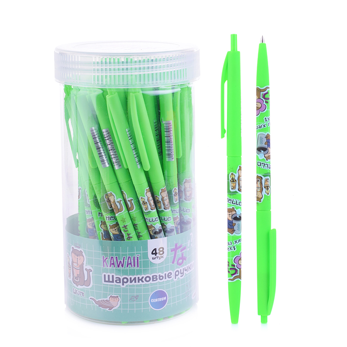 Ручка шариковая автомат "Каваи выдры" корпус Slim прорезиненный, цвет чернил синий, 0,7 мм