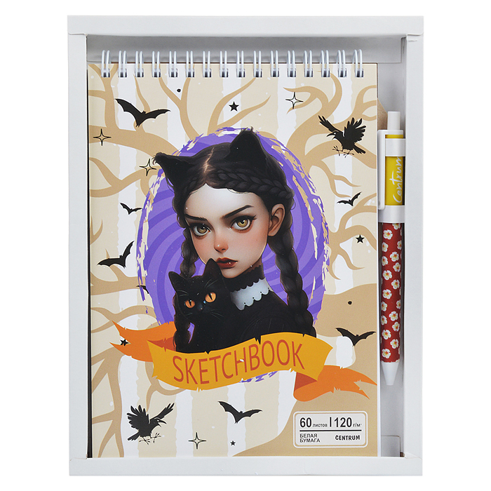 Набор. Скетчбук "Вэнсдэй" коллаж, формат А5, 60 листов, переплет гребень, расположение верхнее, о