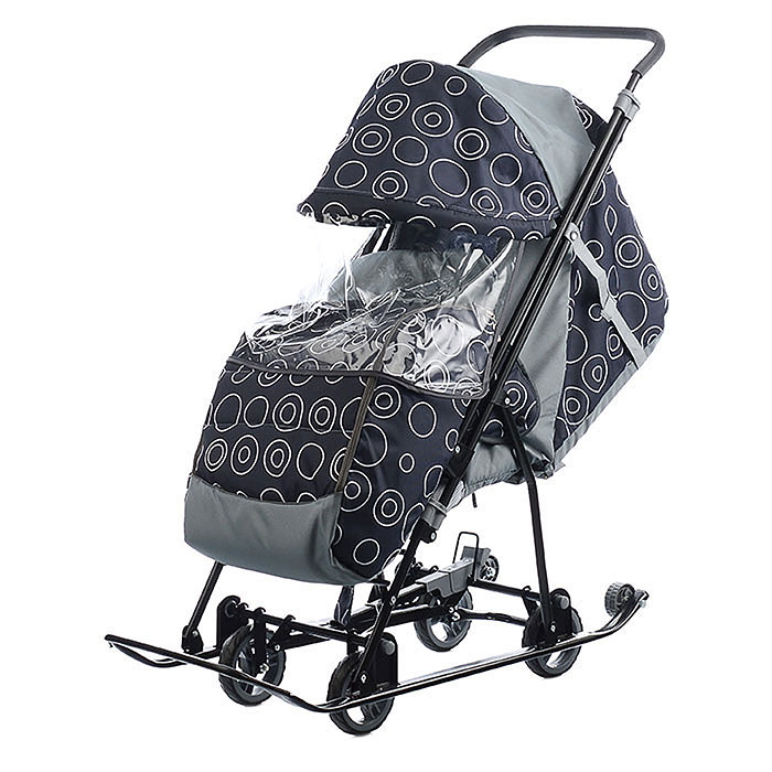 Санки-коляска Снежинка универсал-1 (круги на черном) Санки-коляска Снежинка универсал-1 (круги на черном)