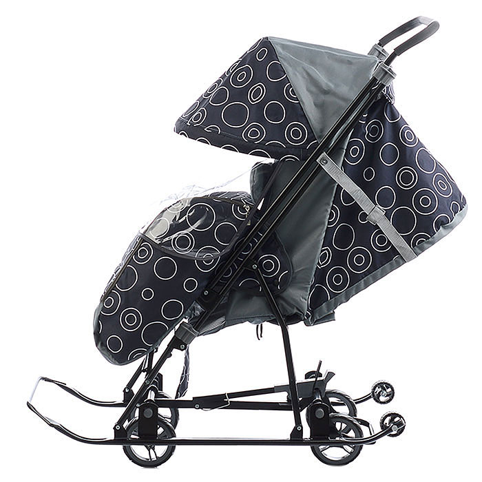 Фото к товару Санки-коляска Снежинка универсал-1 (круги на черном) Санки-коляска Снежинка универсал-1 (круги на черном)