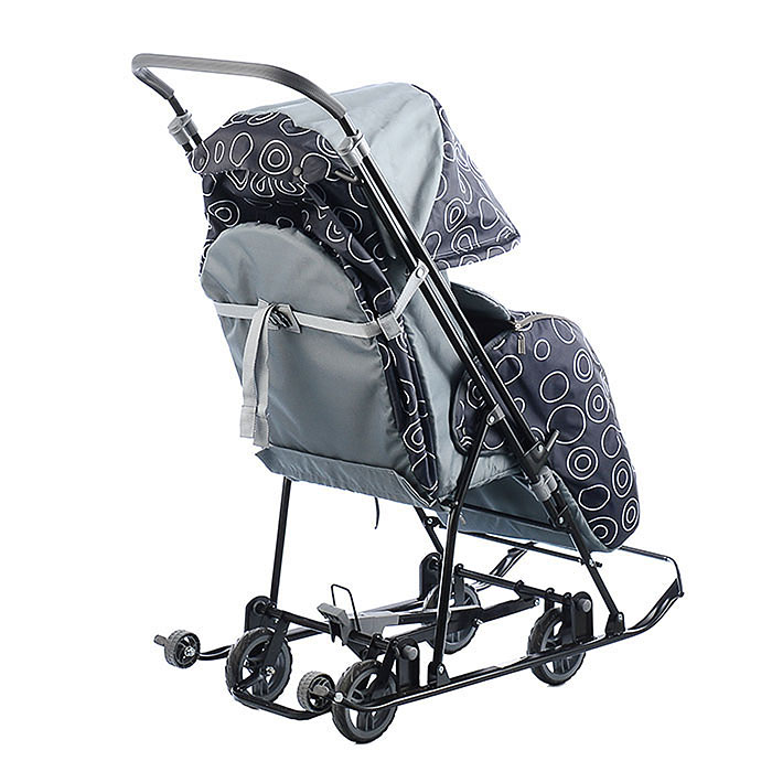 Фото к товару Санки-коляска Снежинка универсал-1 (круги на черном) Санки-коляска Снежинка универсал-1 (круги на черном)