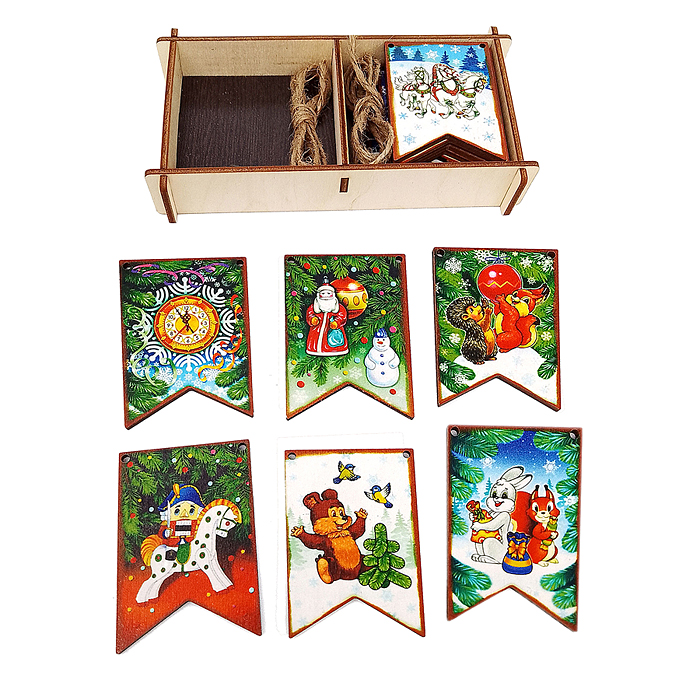 Набор "Новогодние флажки" (дерево) (7х4,5 см) 12 дет. Набор "Новогодние флажки" (дерево) (7х4,5 см) 12 дет.