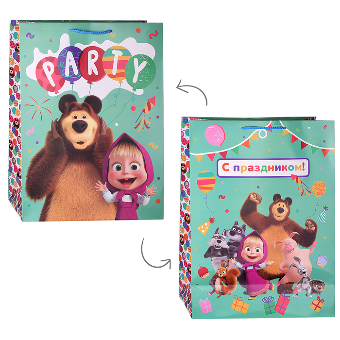 Пакет подарочный глянцевый Маша и Медведь xl, 33,5*45*15 см. Пакет подарочный глянцевый Маша и Медведь xl, 33,5*45*15 см.